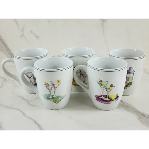 Boston Warehouse Coffee Mug Tea Cup 2003 Martini Design 4 1/4" Porcelain x5 - Picture 1 of 15